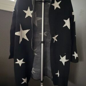 Black Star Pattern Open Cardigan Sweater - Women